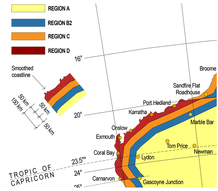 A map of the wind regions in WA