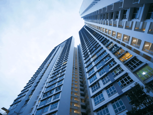 High-rise apartment with lights on
