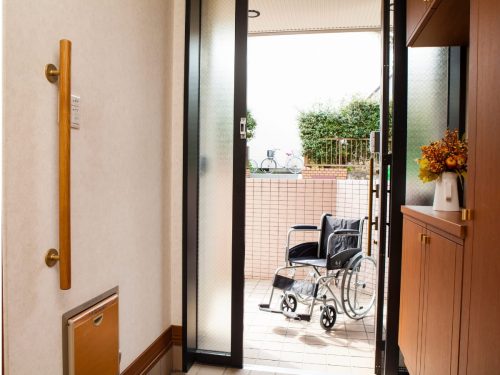 Accessible home entrance with wide doorway and step-free access