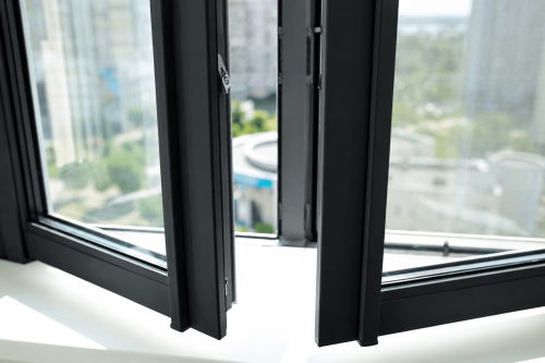 what are casement windows - close-up of black aluminium casement windows