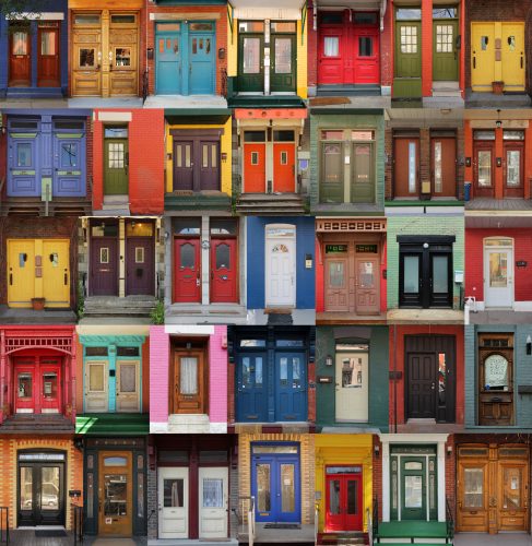 A collage of various doors from around the world