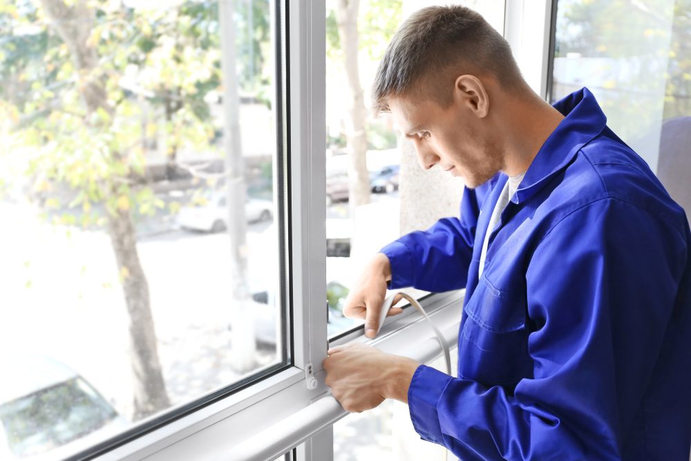 A window worker insulating a window from heat