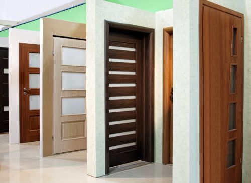 A range of different doors in a showroom